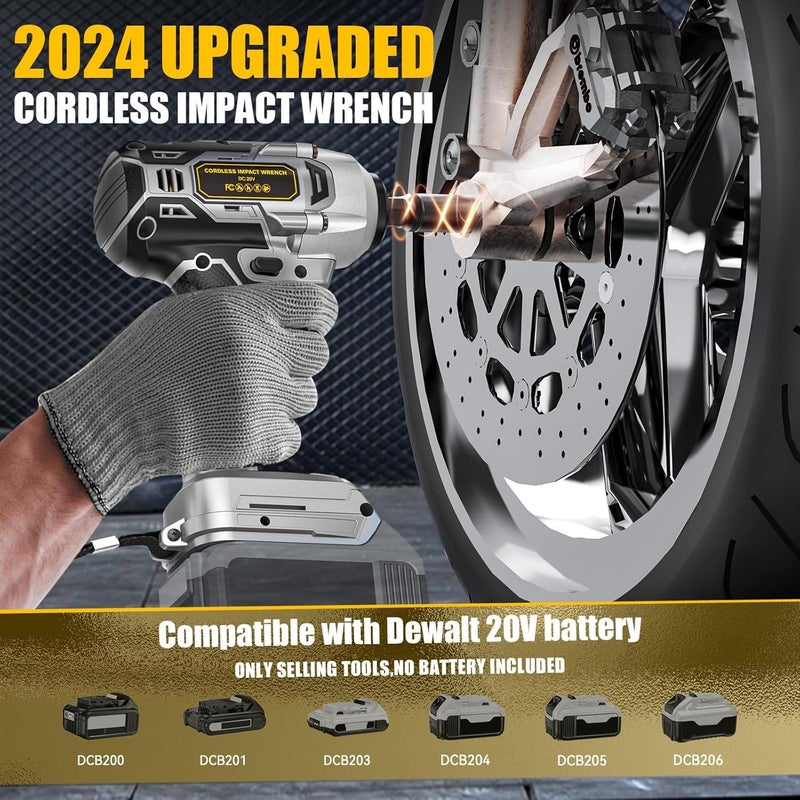 Cerycose Cordless Impact Wrench for Dewalt Battery 250FT-LBS 3/8 inch 340N.m Compact Impact Gun Brushless Electric Includes LED Work Light - 2400RPM Light-Duty Impact Driver Wrench - No Battery - Image 4